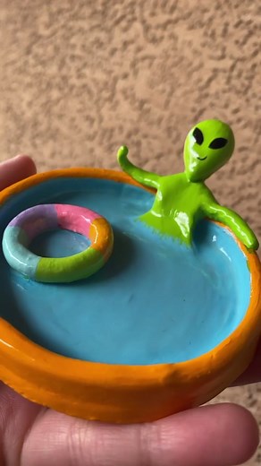Alien Inflatable Pool Art: Clay Pottery and Ceramic Ashtray
