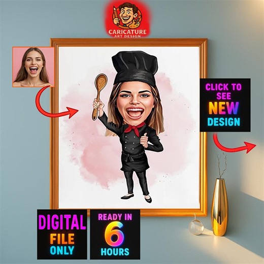 Custom Woman Chef Cartoon Portrait, Chef Caricature, Gift for Chef, Chef Cartoon, Funny Chef Gift, Custom Caricature From Photo, Chef Gift - Etsy