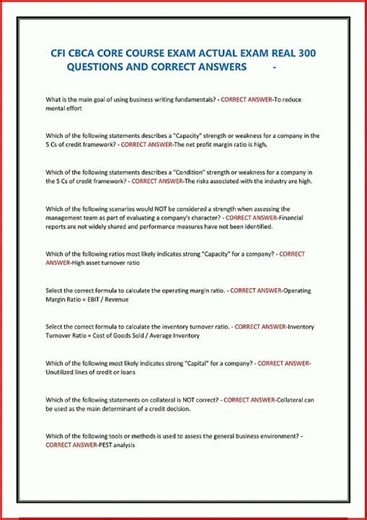 Cfi Cbca Core Course Exam Actual Exam Real 300 Questions And video