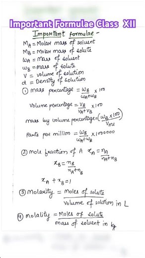 Important Formulae Class XII Chemistry #chemistry #chemistrypage #chemistrychamps #shortvideo