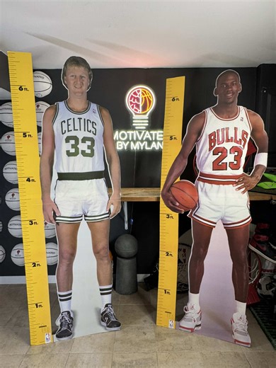 $1,400 profit or keep them? Vintage Michael Jordan and Larry Bird Measure Up lifesize cardboard cutouts from 1987!! 🤯🏀🔥 #MotivatedByMylan
