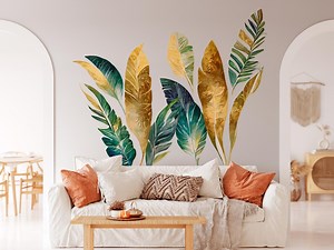 Tropical Leaf Wall Decals – Green and Gold Jungle Decor, Baby Girls Nursery Wall Decal, Safari Palm Wall Decal, Nursery Decoration - Etsy