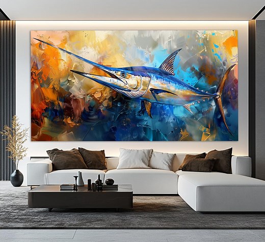 Abstract Blue Marlin Fish Canvas Print in a Painting Style, Blue Marlin Poster, Colorful Marlin Painting, Fishing Wall Art, Fisherman Gift - Etsy