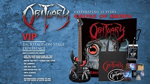 MEET & GREETS for the 35 Years of Cause of Death Tour!! https://tix.soundrink.com/tours/obituary The ULTIMATE VIP EXPERIENCE (1 fan per show!) All Items below an official Obituary Work Shirt & the Opportunity to introduce Obituary on stage!! VIP Backstage On Stage Experience! (6 fans per show!) - Join the Band Backstage as they warm up - Watch the first 4 songs side stage - VIP Laminate - CoD Silk Flag Guitar Pick TIn - Vinyl Sticker - Tote Bag AUTOMATICALLY ENTERED TO WIN THE ESP CAUSE OF DEATH