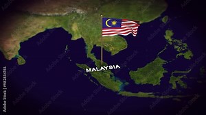 The Flag of Malaysia on the World Map, Malaysia map with flag 3d animation Stock Video