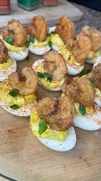 Deviled Eggs with Crispy Fried Shrimp Recipe
