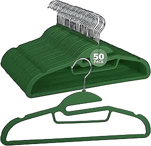 Plastic Hangers, 50 Pack Rubber CoatedUltra Slim Non-Slip Space Saving Hangers - Green S ShapedS