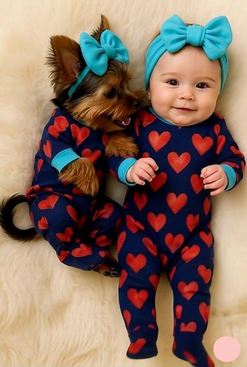 #fblifestyle ❤️Today, a miracle happened at home. My Yorkie and my baby smiled at the same time, as if in perfect harmony. They were both wearing the same outfit: navy blue with red hearts, accented with turquoise details. Even their little bows were identical. One was spreading love with its paws, the other with its tiny hands. When my Yorkie curled up next to my baby, my eyes filled with tears. There is such a bond between them that words cannot describe it. They are like siblings. It is as if