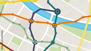 Metro, subway, underground Navigation on city map. Urban transportation system. Stock Video