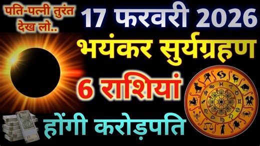 Surya Grahan 2026, 15 February Surya Grahan, Solar Eclipse 2026, Surya Grahan 2026 in India date and time, 15 feb surya grahan rashifal, 6 lucky zodiac signs 2026, Mesh Rashi, Kumbh Rashi, Tula Rashi, Singh Rashi, Vrishabh Rashi, Mithun Rashi, grahan ke upay, surya grahan me kya kare kya na kare, astrology 2026, horoscope 2026 in Hindi, aaj ka rashifal, Gyanvardhak Tales, money attracting mantra, surya grahan sutak kaal, भयंकर सूर्यग्रहण 2026, सूर्य ग्रहण दोष उपाय #SuryaGrahan #upay #money #maha