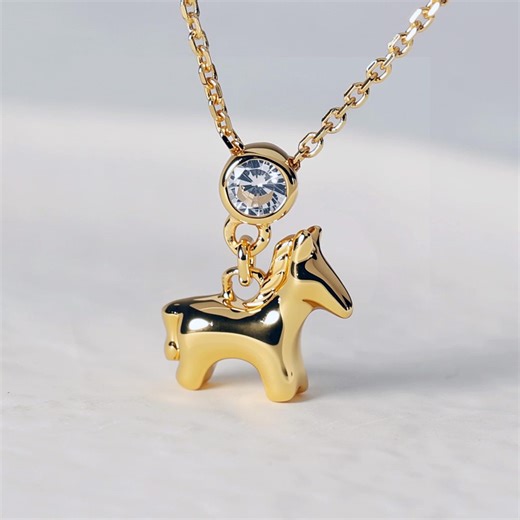 Gold Horse Pendant Necklace, 925 Sterling Silver Pony Charm, Dainty Animal Jewelry Gift - Etsy