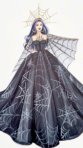 The Spider Queen 🕸️🕷️ #fashionillustration #asmr #copic #halloween #spookyseason #illustrationartists #paintings | Holly Nichols Illustration