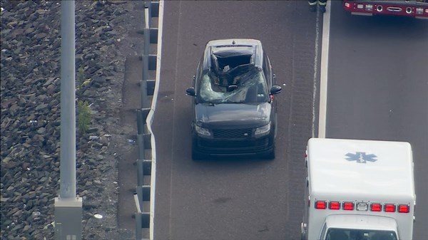 Flying tire partially crushes SUV on Pennsylvania Turnpike