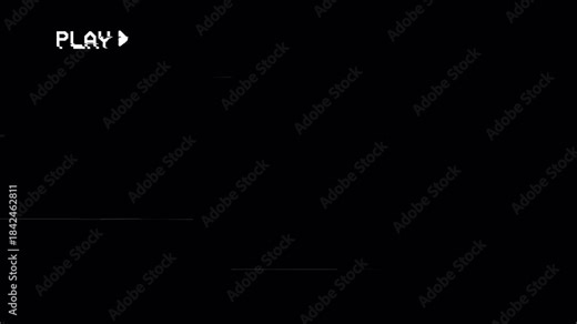 Authentic Retro VHS VCR Screen Overlay Glitch Effect: Heavy Noise, Scan Lines, and Play Button for 80s 90s Found Footage 4k video animation seamless loop