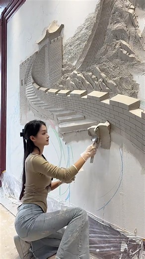 A girl making a relief mural #skills #cool #art #artist #good