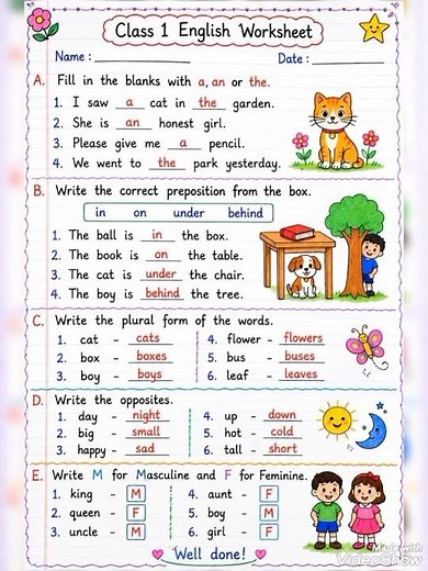 Class 1 English Worksheet | Grammar, Vocabulary & Reading Practice #smartkidsworksheet #shorts