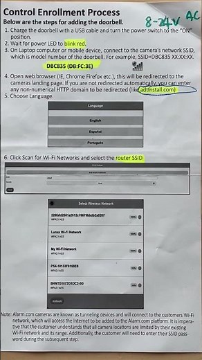 ADT DBC835 wireless doorbell camera enrollment process