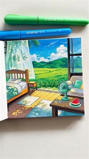 Aesthetic Anime Room Painting Tutorial #art #drawing #painting
