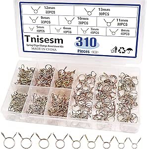 Tnisesm 310Pcs 5-13mm 9 Size Spring Clips Clamps Assortment Kit, Fuel Line Hose Tubing Spring Clips Clamps for Motorcycle Scooter ATV