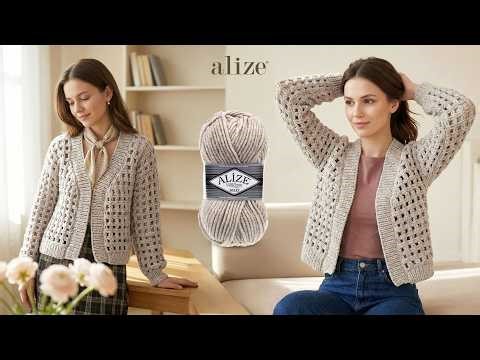 Crochet Spring Cardigan with Alize Superlana Maxi