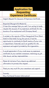 Application for Requesting Experience Certificate #ExperienceCertificate #requestletter | English Class