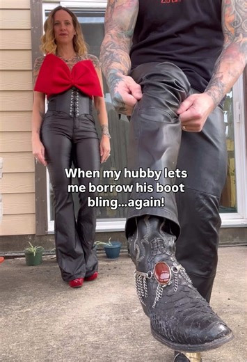 Just wanted to show you how the Calflett with boot bling can be worn as a belt! Yes, this is actually my hubby’s boot bling, I made it specifically for him. Truly, the only time it comes off his boot is when we do videos like this to show the versatility of the piece. Thank you @indeliblemarkart for being such a good sport, I appreciate you so much🖤 #fyp #viral #customjewelry