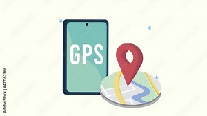 gps service animation with pin in map and smartphone