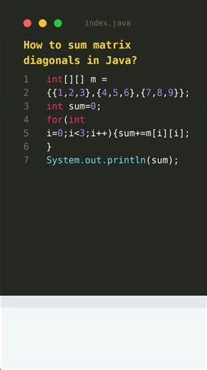 Matrix Diagonal Sum in Java — Quick Code! #shorts #java
