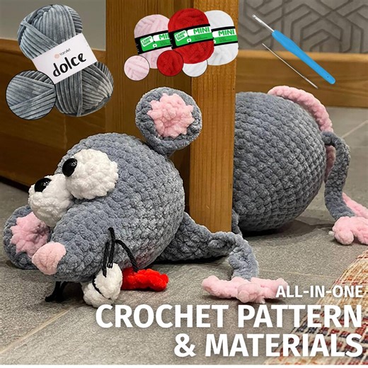 Crochet Rat Door Stopper Kit, Pattern   Plush Yarn, Easy Beginner Amigurumi Home Decor Funny Door Stop Crochet Kit - Etsy