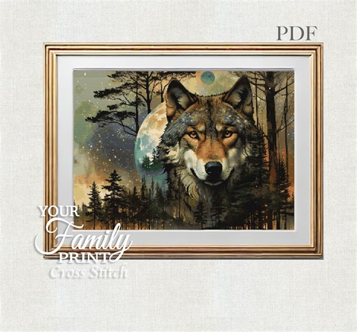 Wolf Cross Stitch Pattern: Moonlit Wildlife Embroidery (PDF Download) - Etsy