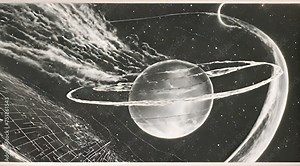 Abstract animation of a black and white picture, burning planet against the backdrop of space, surrounded by bulbs and network. Spaceship, aliens, habitable planet, future concepts. Generative by AI