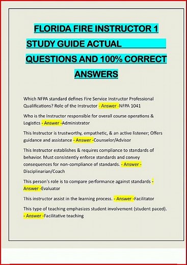 Florida Fire Instructor 1 Study Guide Actual Questions And 1 video