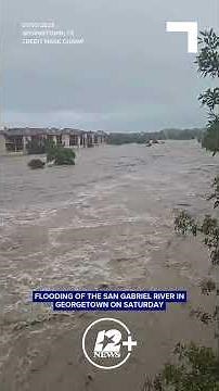 Intense floodwaters rush through San Gabriel River in Georgetown, Texas