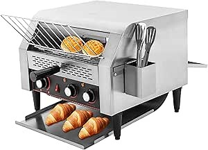 Commercial Toaster, 450 Slices/Hour Conveyor Restaurant Toaster for Bun Bagel Bread Heavy Duty Stainless Steel Conveyor Toaster with 7 Speeds & Dual Output Modes 1900W, 110V/60Hz