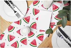 HOSNYE Table Runner Red Watermelon Watercolor,Cotton Linen Table Runner Decoration for Kitchen Family Dinner Table Holiday Party Farmhouse Style 13 x 72 Inch