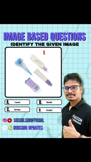 🩺 9 AM Challenge – Image Based Question! Visuals se seekho, concepts ko yaad rakho 🔥 Har subah 9 baje ek naya Image-Based Question — AIIMS NORCET | RRB | ESIC | SGPGI aspirants ke liye! 💯 Dekho • Socho • Samjho • Answer Karo ✅ #ImageBasedQuestion #NursingPeeth #SushilSirOfficial #NursingUpdates #ACCONDehradun NORCETPreparation NursingExam ConceptLearning VisualLearning MCQOfTheDay NursingMotivation StudyWithSushilSir NursingAspirants | Sushil Kumar Sahu