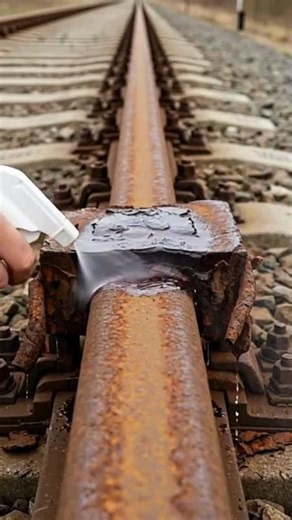 Rust Remover in Action – Rusty Railway Track Restored to Clean Steel