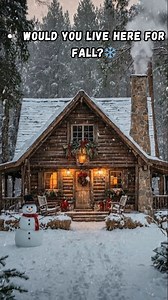Winter log cabin scenes like this feel like a quiet promise of peace. Nestled deep in a snow-covered forest, this cozy cabin glows softly at dusk as gentle snowfall wraps everything in calm. Warm lights spill through the windows, wreaths and red ribbons decorate the porch, and smoke rises from the stone chimney, hinting at warmth inside. A snowman stands nearby like a silent welcome, while rocking chairs wait patiently on the porch. This snowy cabin isn’t just a place it’s a feeling of comfort, 
