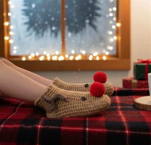 Crochet Rudolph Slipper Socks Pattern • Easy Christmas Slippers • Child Reindeer Socks PDF - Etsy