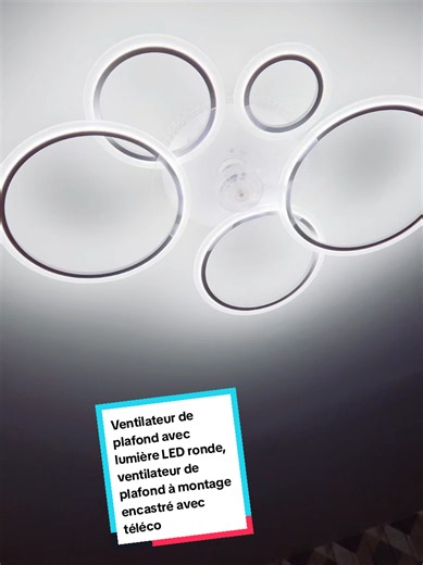 Ventilateur de plafond avec lumière LED ronde, ventilateur de plafond à montage encastré avec télécommande, moteur réversible silencieux, à installer soi même pour la chambre et le salon. #OffresPourToi #EssentielsDeLété #led #eclairage #deco