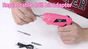 JENABOM Cordless Electric Screwdriver Set 3.6V Rechargeable Small Power Drill, 3Nm Screw Gun with 2 Position Handle, LED Light, 14 in 1 Driver Bit Set, Pink & Black