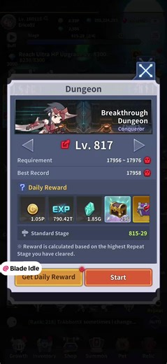 Game: Blade Idle / Breakthrough Dungeon / Stage: 817 #bladeidle @Blade Idle