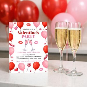 Editable Valentine's Day Girls Night Out Party Invitation Template, Printable Gal Party Invite, Pink and Red Valentine Movie Night, Corjl - Etsy
