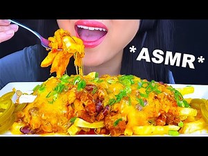 ASMR CHILI CHEESE FRIES + JALAPEÑOS + SOUR CREAM | EATING SOUNDS | MUKBANG | ASMR PHAN