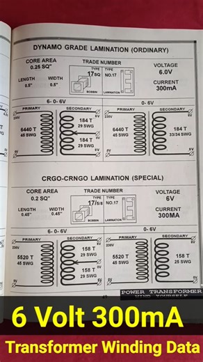 6 Volt 300mA TRANSFORMER Winding Data #transformer #windingdata