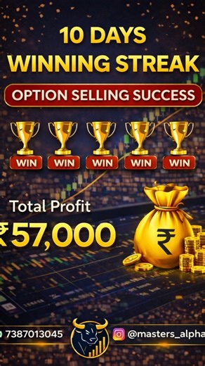 Alpha Masters Share Market Classes on Instagram: "🔥 10 Days Winning Streak – Option Selling Success! 🔥 आमच्या Alpha Master Share Market Classes मध्ये Option Selling Strategy चा जबरदस्त performance! ✅ 10 दिवस सतत profit 💰 Total Profit: ₹57,000 📊 Proven Strategy | Proper Risk Management | Live Market Execution जर तुम्हालाही stock market मधून consistent income कमवायची असेल, तर योग्य strategy आणि guidance खूप महत्त्वाची आहे. 🎯 Learn Option Selling, Swing Trading & Technical Analysis 👨‍🏫 Begin