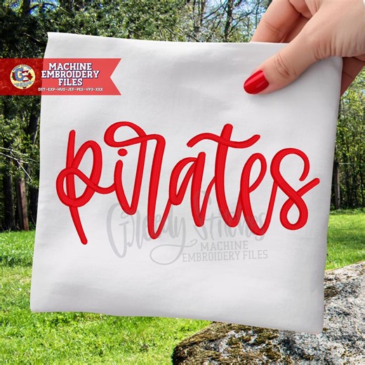 Pirates Hand Lettered Embroidery Design | Pirates Mascot Machine Embroidery | Pirates Pes | Pirates Pes | Pirates Jef | Pirates Script Dst - Etsy