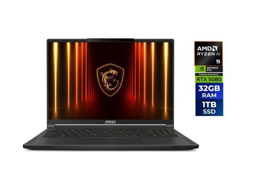 MSI - 16.0" QHD+ 240 Hz - AMD Ryzen AI 9 365 - GeForce RTX 5080 Laptop GPU - 32GB LPDDR5x Memory - 1TB NVMe SSD - Windows 11 Home  (Stealth A16 AI+ A3HWIG-073US ) - Newegg.com