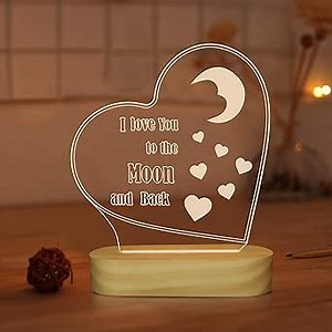 3D Illusion Night Light I Love You to The Moon and Back Table Lamp for Girl Romantic Holiday Gifts Ideas