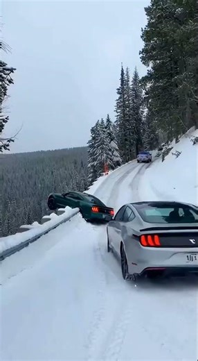 Something's wrong here: Kia Optima and Ford Mustang in the snow #mustangsvt #lowermustang #car #kia